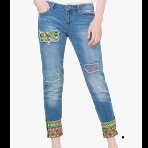DESIGUAL Sz 26  Ethnic Ankle Light Patchwork Colourful Jeans